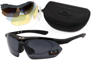 Спортивные очки Okley 8052 черный матовый (5 сменных насадок+вставка) купить оптом дешево с доставкой