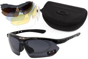 Спортивные очки Okley 8052 черный глянец (5 сменных насадок+вставка) купить оптом дешево с доставкой