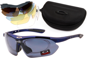 Спортивные очки Okley 8052 синий (5 сменных насадок+вставка) купить оптом дешево с доставкой