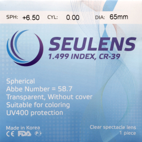 Линза полимерная SEULENS CR-39 N=1,499 DIA:65 купить по оптовой цене