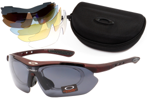 Спортивные очки Okley 8052 коричневый (5 сменных насадок+вставка) купить оптом дешево с доставкой