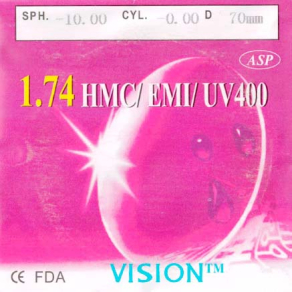 Линза полимерная N=1,74 AS HMC EMI UV купить по оптовой цене