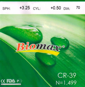 Линза полимерная астигматическая CR-39 N=1,499 DIA:65   