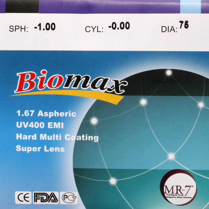 Линза полимерная N=1,67 AS HMC EMI UV