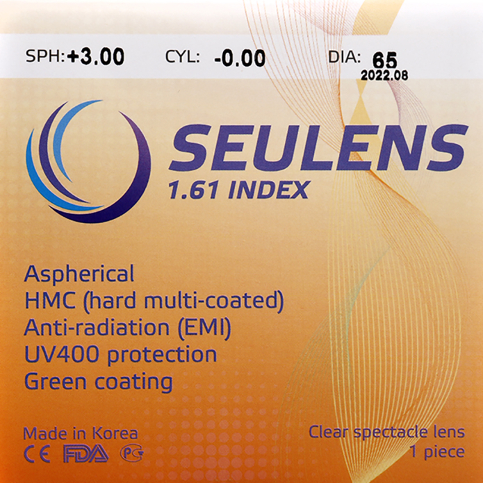 Линза полимерная SEULENS 1.61 ASP HMC DIA:65 купить по оптовой цене