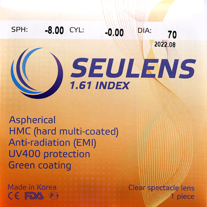 Линза полимерная SEULENS 1.61 ASP HMC DIA:70  купить по оптовой цене