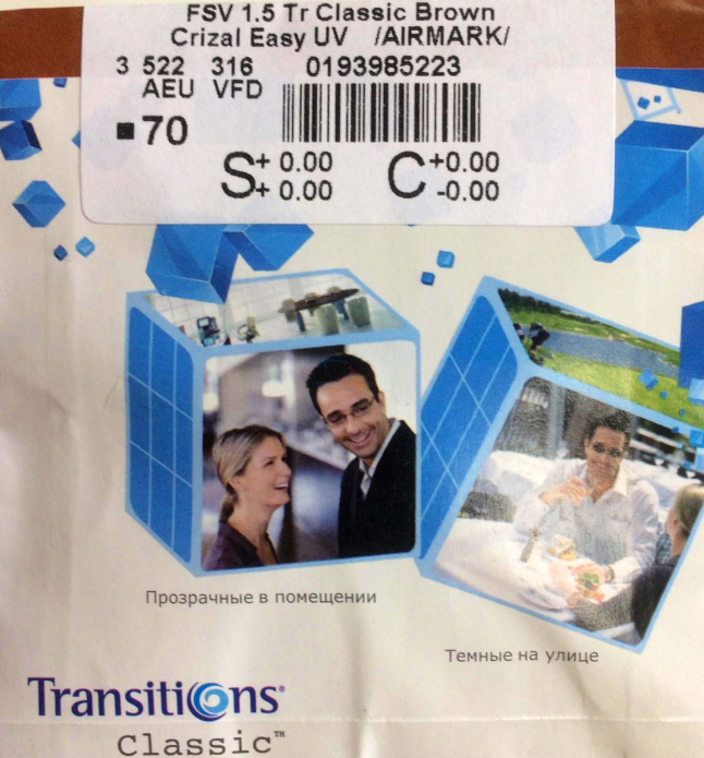Линза Essilor 1.5 Orma Transitions Classic Crizal Easy UV астигматические