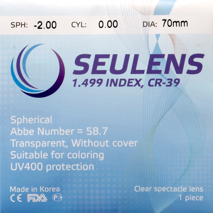 Линза полимерная SEULENS CR-39 N=1,499 DIA:70  купить по оптовой цене